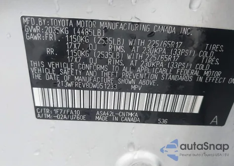 2013 Toyota Rav4 Xle из США, поврежденный, VIN 2T3WFREV8DW051233